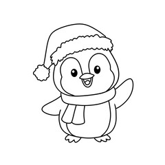 line art images, penguin coloring book with Christmas theme
