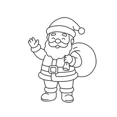 Santa Claus line art image, children's coloring book with Santa Christmas theme