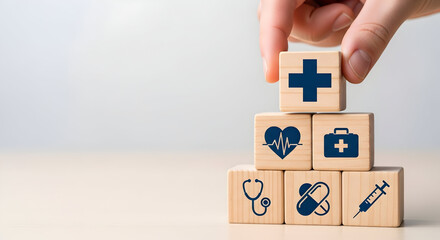 Healthcare and Medical Icon Wooden Blocks