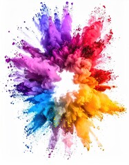 Fototapeta premium Colorful explosion radiating outwards on white background