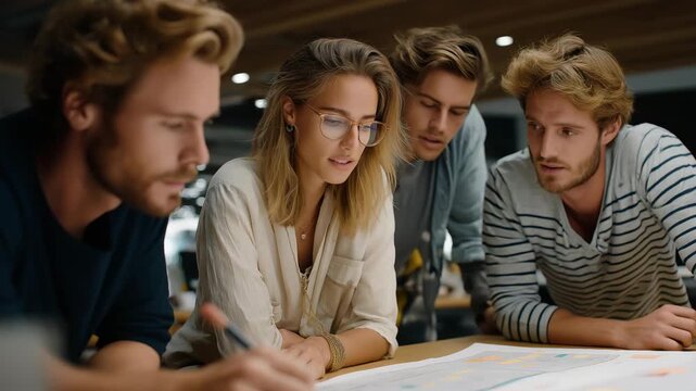Team collaborating around a table with floating 3D journey maps of customer experience, symbolizing cross-platform marketing insight, data-driven decision-making, and futuristic campaign design.