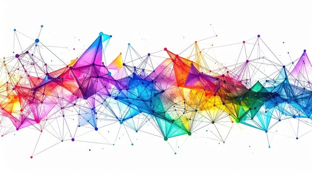 Vibrant Abstract Network of Geometric Shapes and Connected Dots