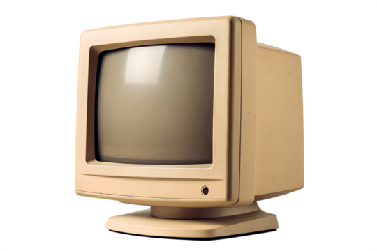 Vintage Beige CRT Computer Monitor on White Background