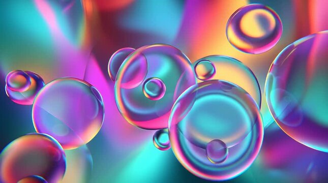 Vibrant colorful bubbles iridescent sphere glossy orb abstract liquid neon gradient soft focus macro floating translucent dreamy vibrant iridescent