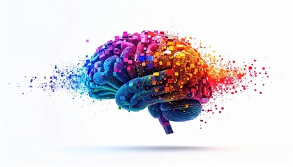 Vibrant Abstract Brain Exploding into Colorful Cubes and Particles