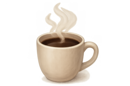 Hot coffee or tea mug with steam rising, a cozy warm morning beverage for breakfast and energy boost