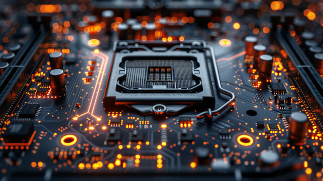 Intricate Motherboard Pattern: Advanced Vector Illustration Featuring Seamless Circuit Board Texture, Electronic Components, and Precise Soldered Connections for Engineering Visuals