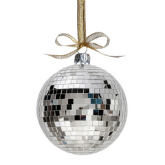 Christmas disco ball on white background. Shiny ornament