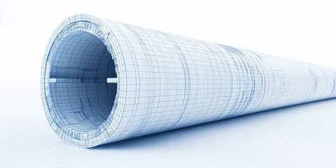 Fototapeta premium Construction infrastructure tunnel blueprint concept. 3D wireframe representation of a cylindrical object.