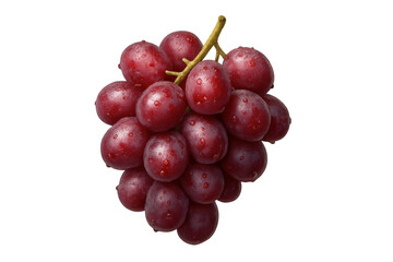 Fototapeta premium Red grapes bunch, freshly harvested and wet with water drops. Ripe fruit, healthy eating, sweet snack, transparent background