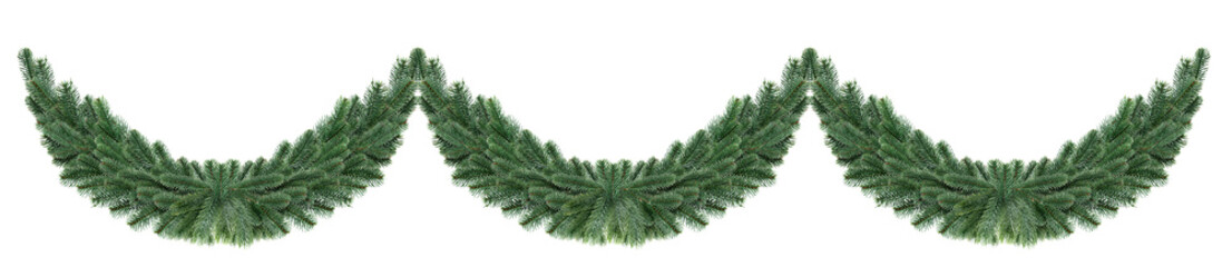 Christmas garland of fir tree branches on white background. Festive decoration