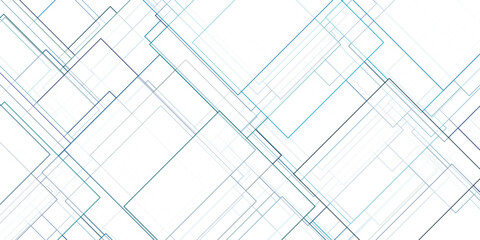 Overlapping geometric lines and rectangles in shades of teal, blue, and white, creating a clean, abstract, and technical background for modern technology and architectural concepts