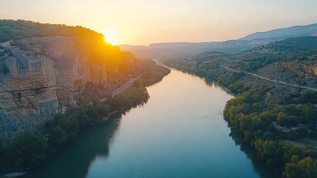 aerial drone footage of river ebro canyon zoom in video