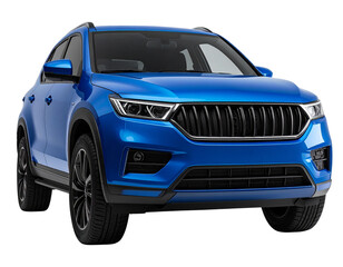 Low-Angle Front-Right View of Blue SUV, Isolated on Transparent Background
