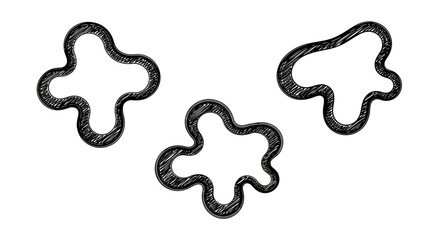 Fototapeta premium Abstract black contour shapes with hand-drawn doodle pattern