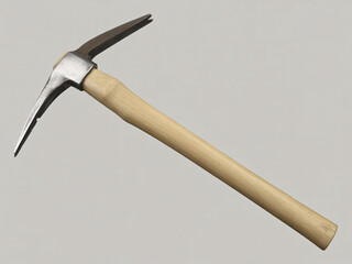 Rugged pickaxe with sharp metal head and smooth wooden handle, ready for excavation and construction projects