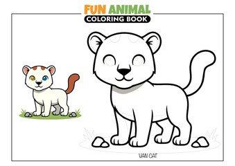 an Cat (Turkish Van) with Heterochromia Coloring Book Page for Kids with a Full Color Reference
