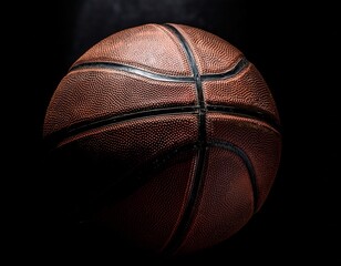 a wellused basketball intensely lit appears suspended against a stark black background the image highlights texture and drama