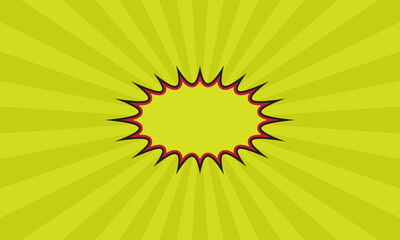 Retro comic speech bubble pop art style burst vector illustration on yellow radial background