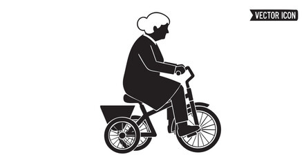 ## **39. Elderly woman riding tricycle black silhouette vector**
