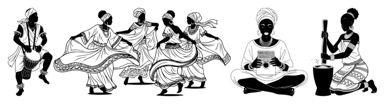 african people in traditional dress sketch set vector illustration