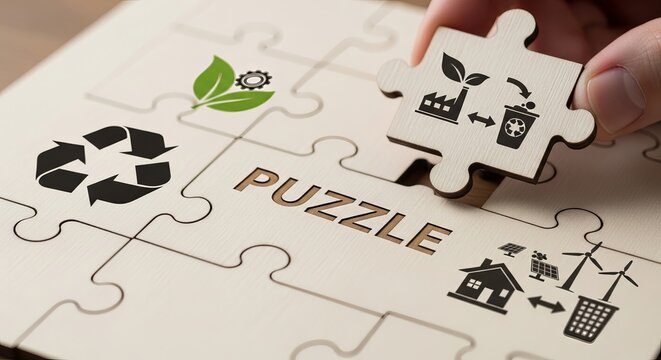 Connecting green energy solutions puzzle pieces for a sustainable future