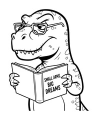 funny t-rex reading book motivational cartoon vector
