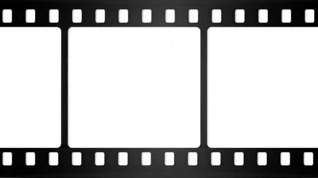 Film camera rolling and shooting with filmstrip frame and blank copy space
