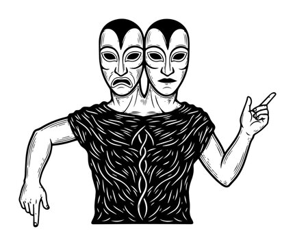two faced janus god of duality theater concept vector