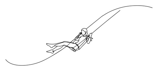person on zipline adventure continuous one line drawing