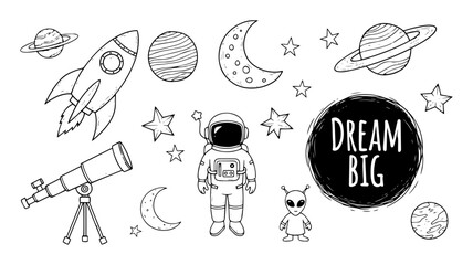 space cosmos astronaut doodle set dream big vector © Aisha Kudorova