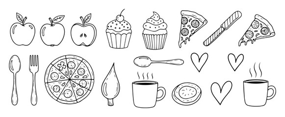 food and drink hand drawn doodle icon set vector