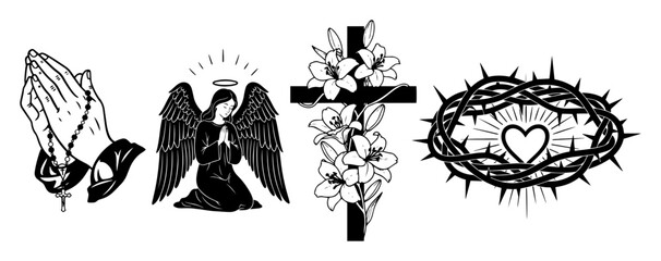 christian religious symbols set vector illustration