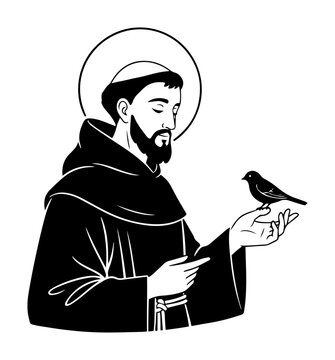 saint francis of assisi with bird vector illustration