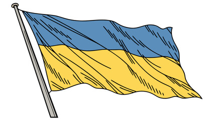 Illustration of the ukrainian national flag waving on a pole with blue and yellow colors displayed well