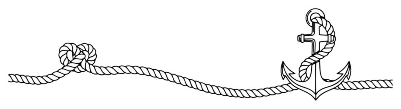 nautical border with anchor and rope line art