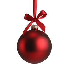 Red Christmas Ornament with Ribbon isolated on a transparent background
