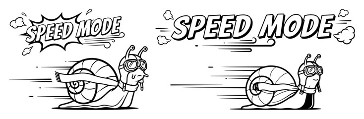 funny cartoon snail in speed mode ironic vector set © Aisha Kudorova