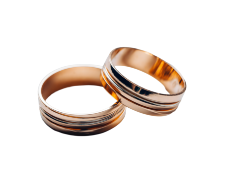 Golden Wedding Ring Pair Isolated for Marriage, Jewelry Design, and Romantic Celebrations