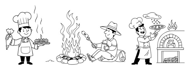 chef and cooking cartoon characters set vector