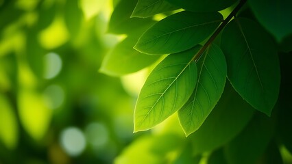 trait. Abstract green leaf pattern with soft focus effect representing environmental sustainability, ESG reports.
