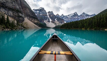 エメラルド湖へ進む一艘の小舟/カヌー3