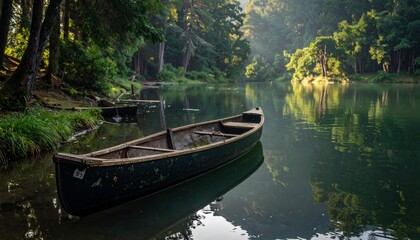 エメラルド湖へ進む一艘の小舟/カヌー1