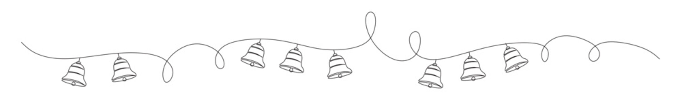 Line art of a bell lined up with curved and twisting lines. This image is for a sticker or wall decoration banner. Concept for New Year's Eve celebrations, weddings, birthdays, Christmas.