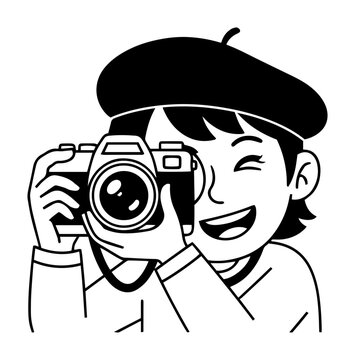 girl photographer with camera cartoon vector illustration