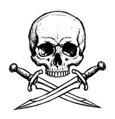 skull with crossed swords pirate logo sketch vector black shape