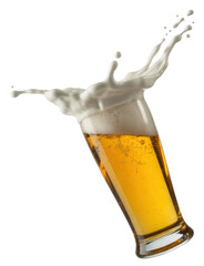Golden beer splash isolated on a transparent background