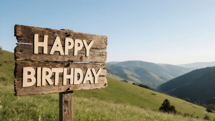 a sign with the words "HAPPY BIRTHDAY" on a green grassy hill