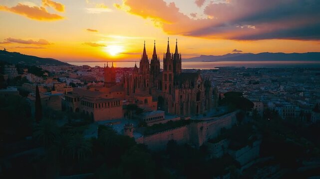 la seu cathedral aerial palma de mallorca spain video	
