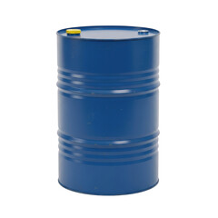 A blue metal industrial barrel with a yellow cap isolated on transparent background